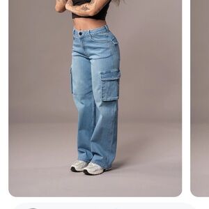 Blue Flare Wide Leg Jeans with High Waist